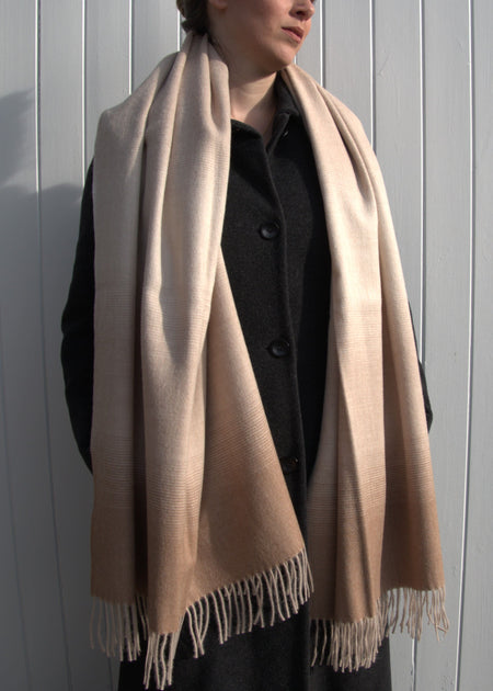 Beige and Brown Alpaca Wool Shawl