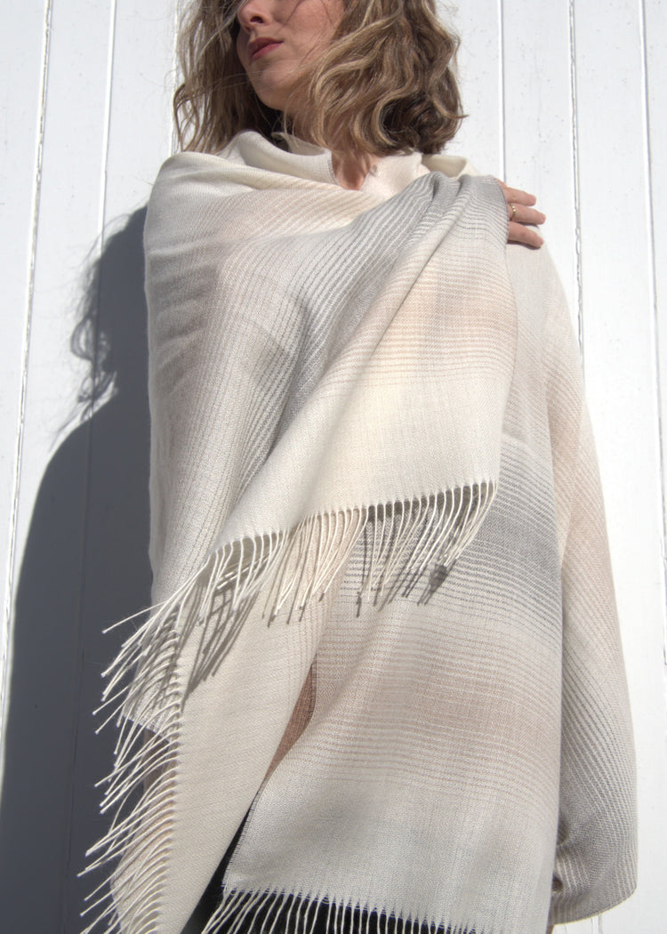 Cream, Beige and Grey Alpaca Wool Shawl