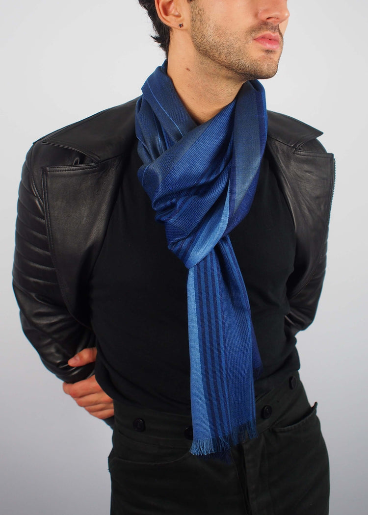 midnight bluel silk scarf man