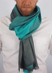 sea green emerald wool silk scarf man