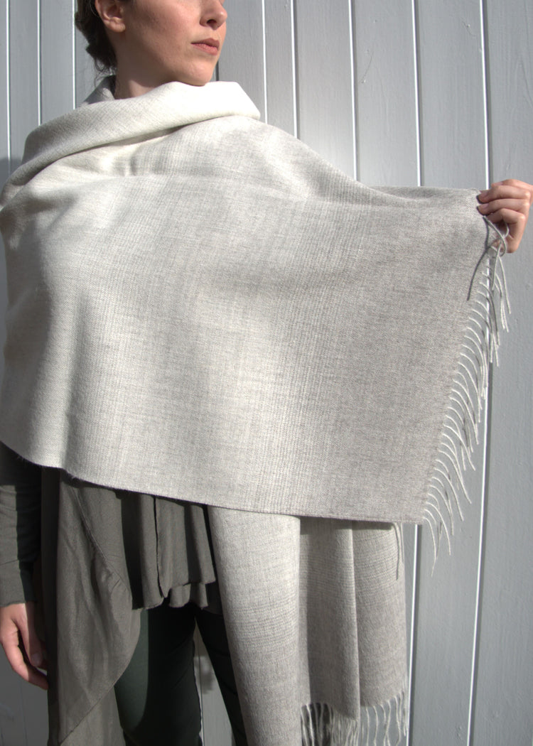 White and Grey Alpaca Wool Shawl